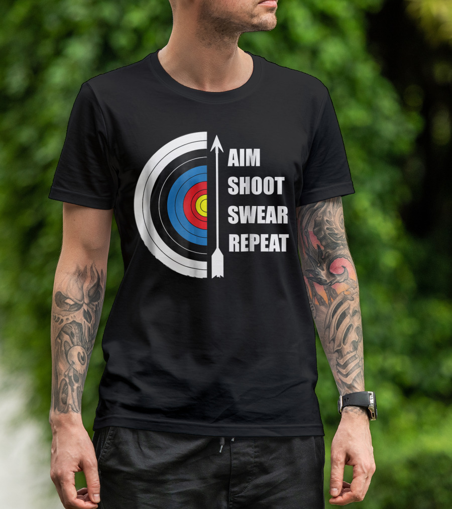 Archery Aim Shoot Swear Repeat Target Arrow T-Shirt