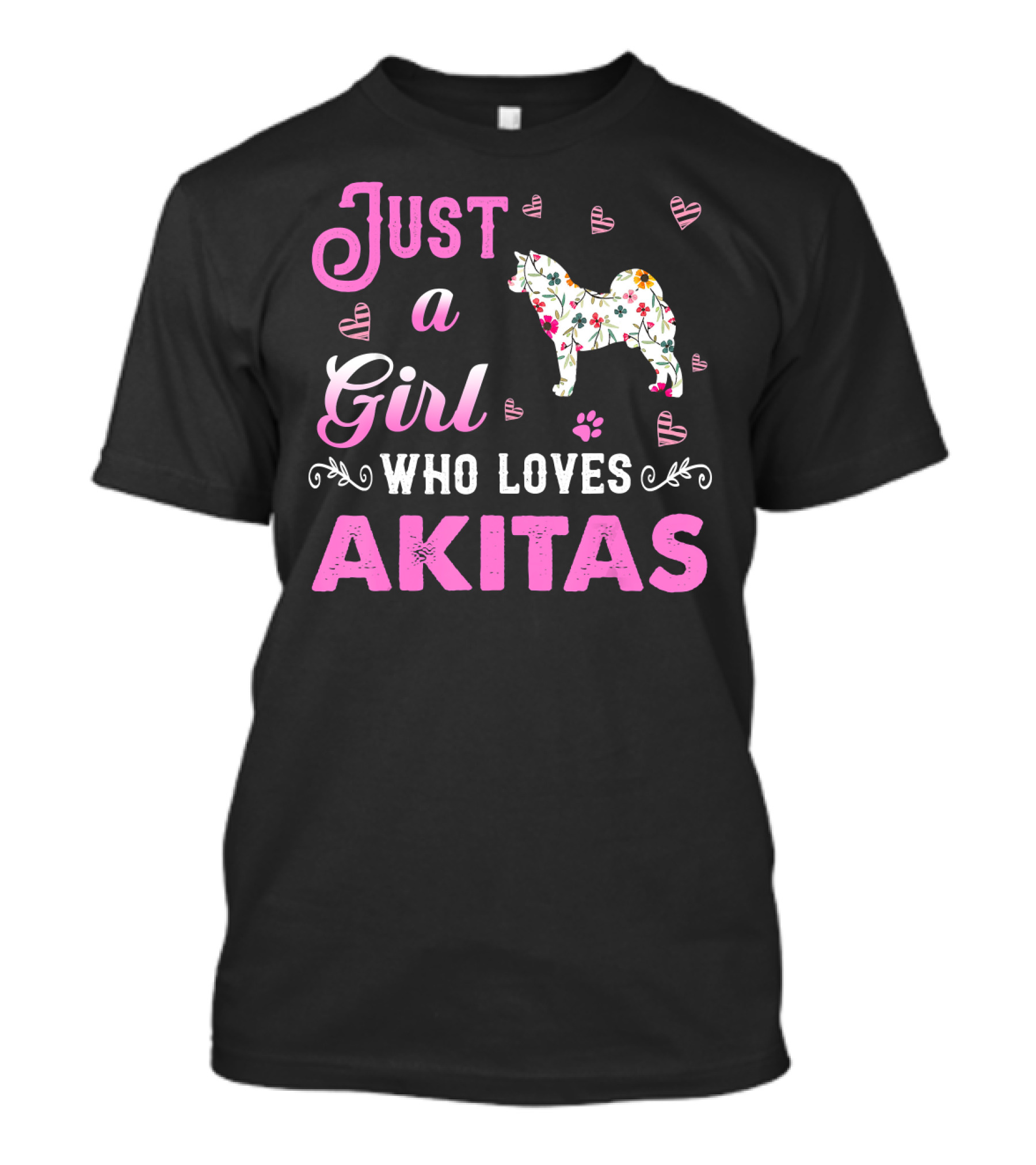 Just A Girl Who Loves Akitas Floral Pattern And Heart Details T-Shirt
