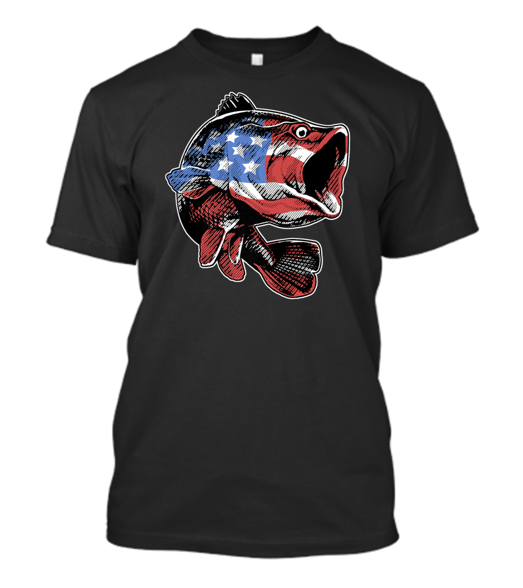 USA Fishing 4th Of July Fisherman American Flag Bass T-Shirt