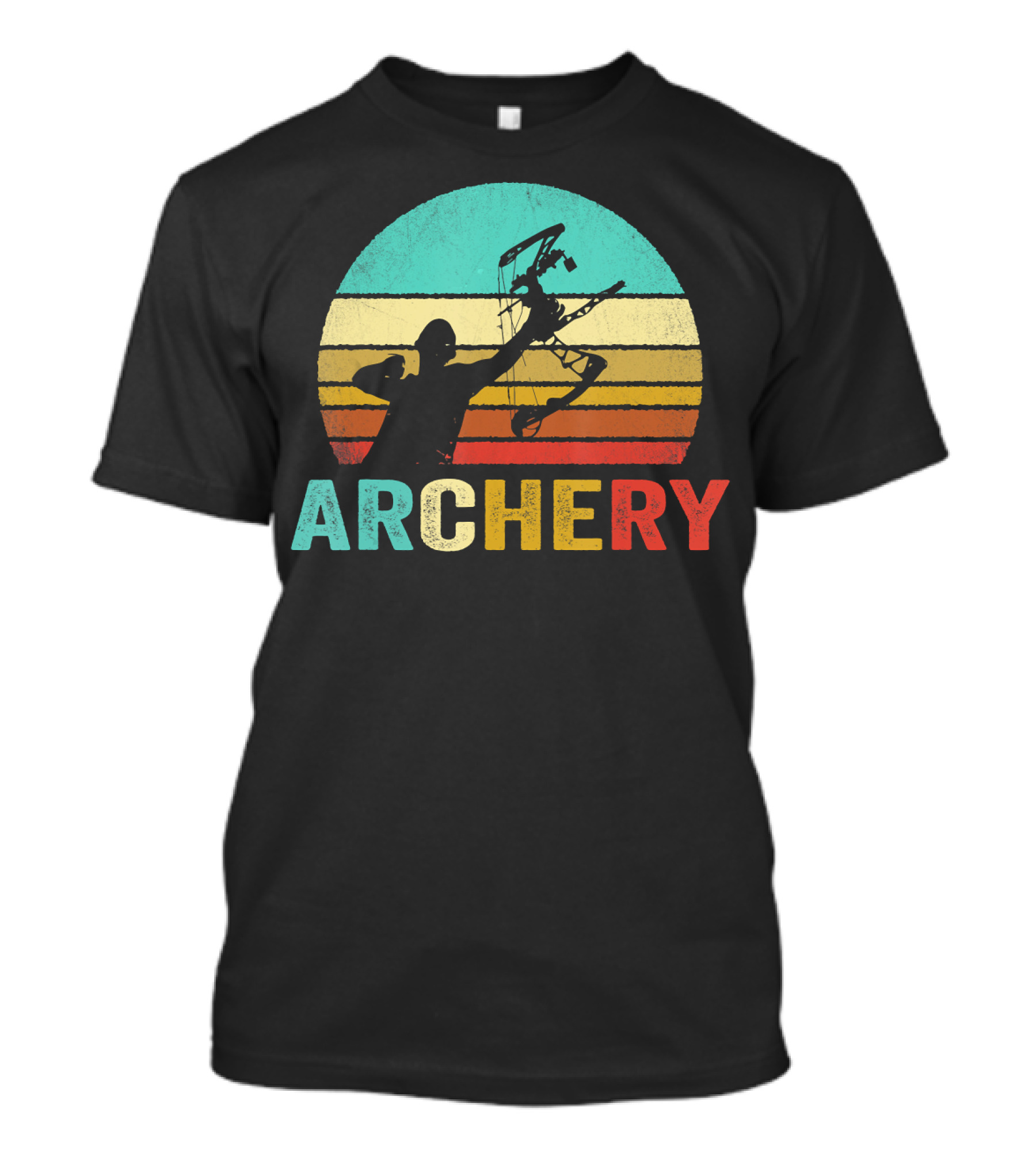 Vintage Archery Sunset Silhouette Bow And Arrow Retro Stripes T-Shirt
