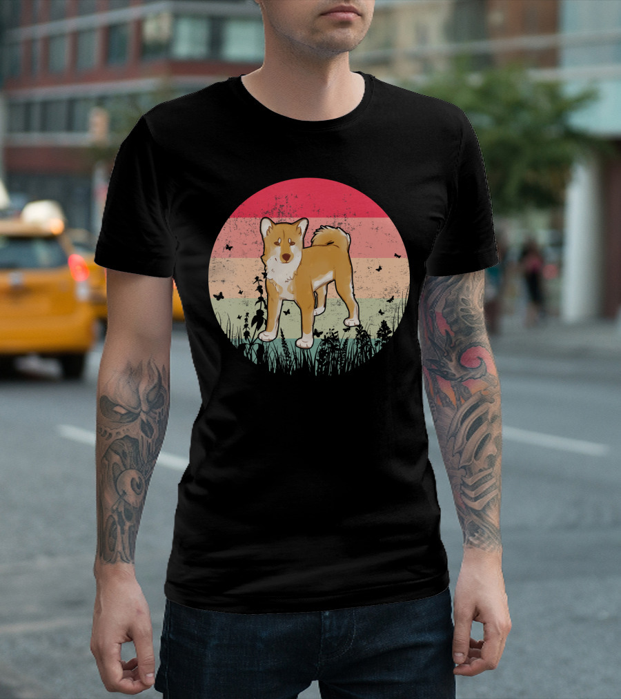 Akita Inu Retro Style With Colorful T-Shirt