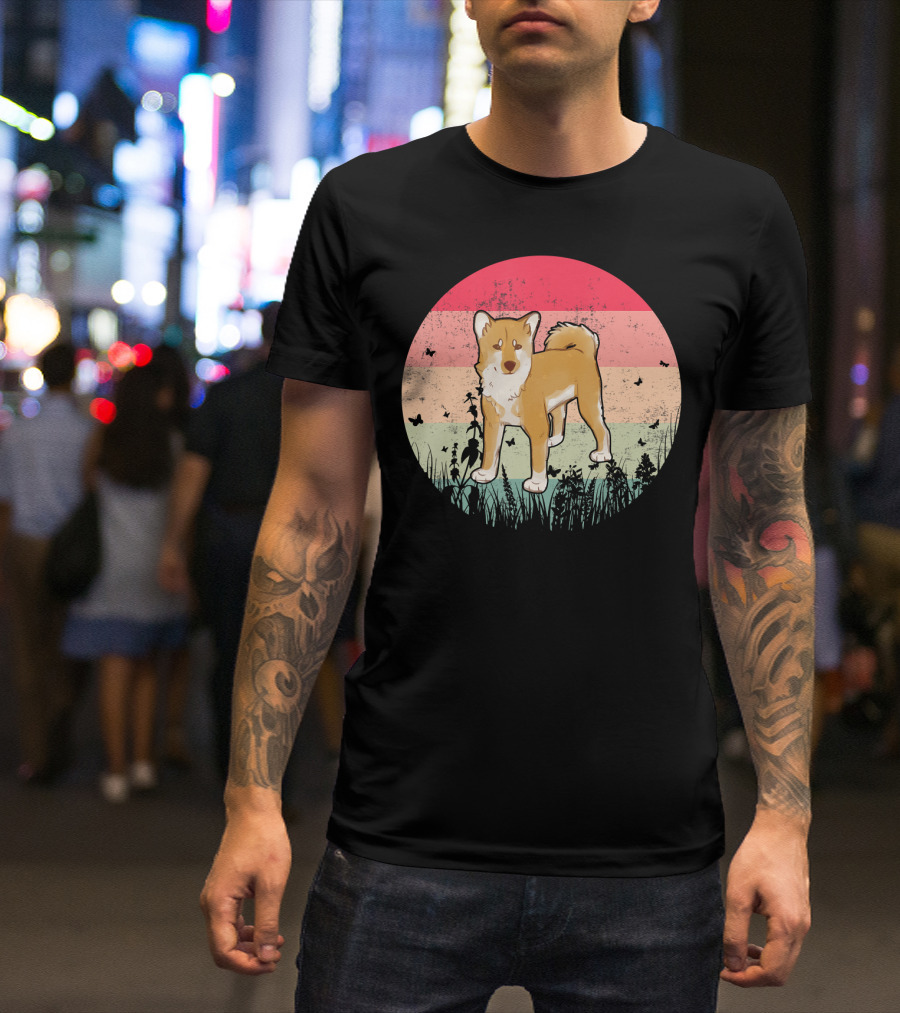 Akita Inu Retro Style With Colorful T-Shirt