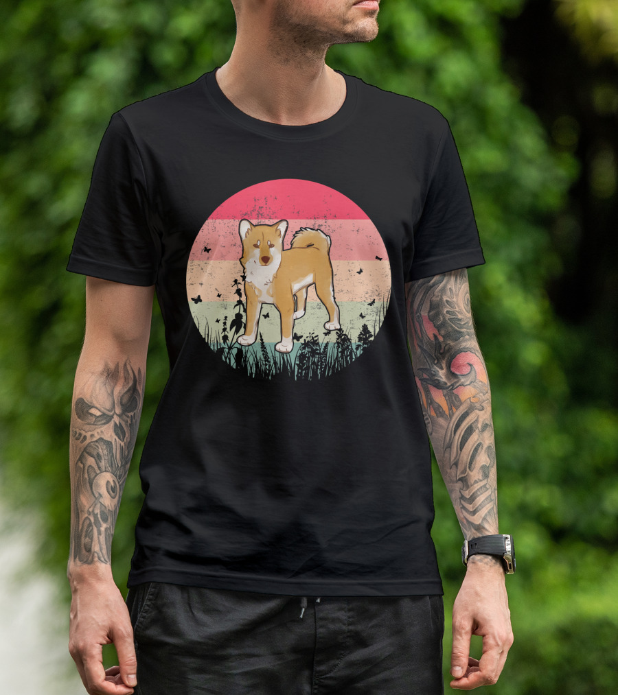 Akita Inu Retro Style With Colorful T-Shirt