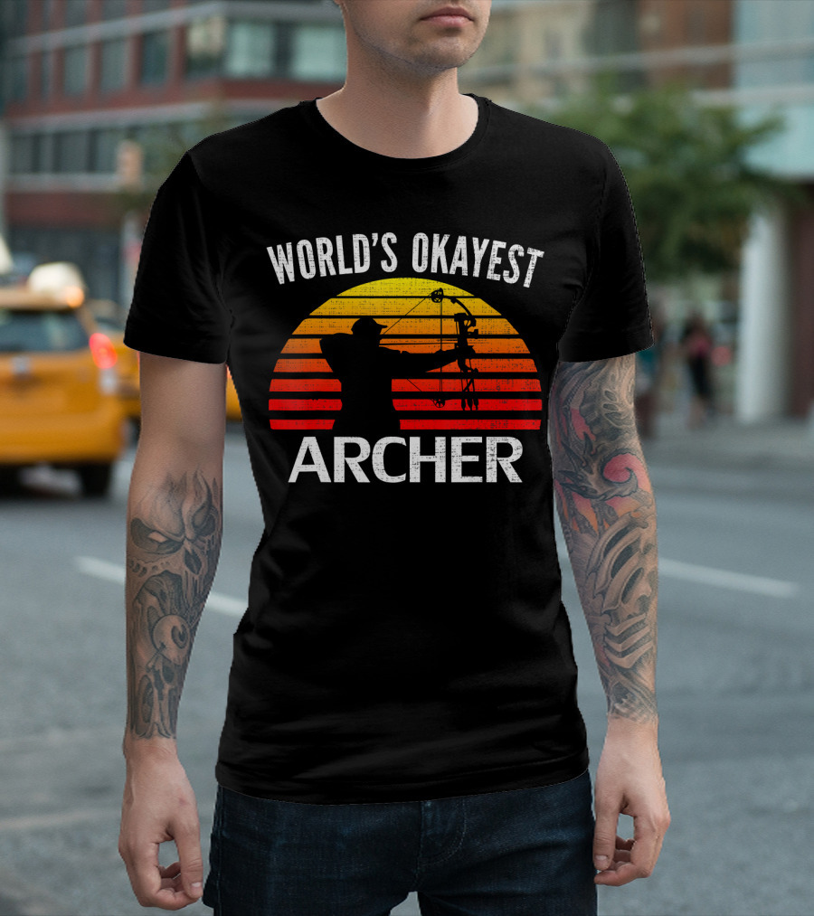 World's Okayest Archer Retro Sunset T-Shirt