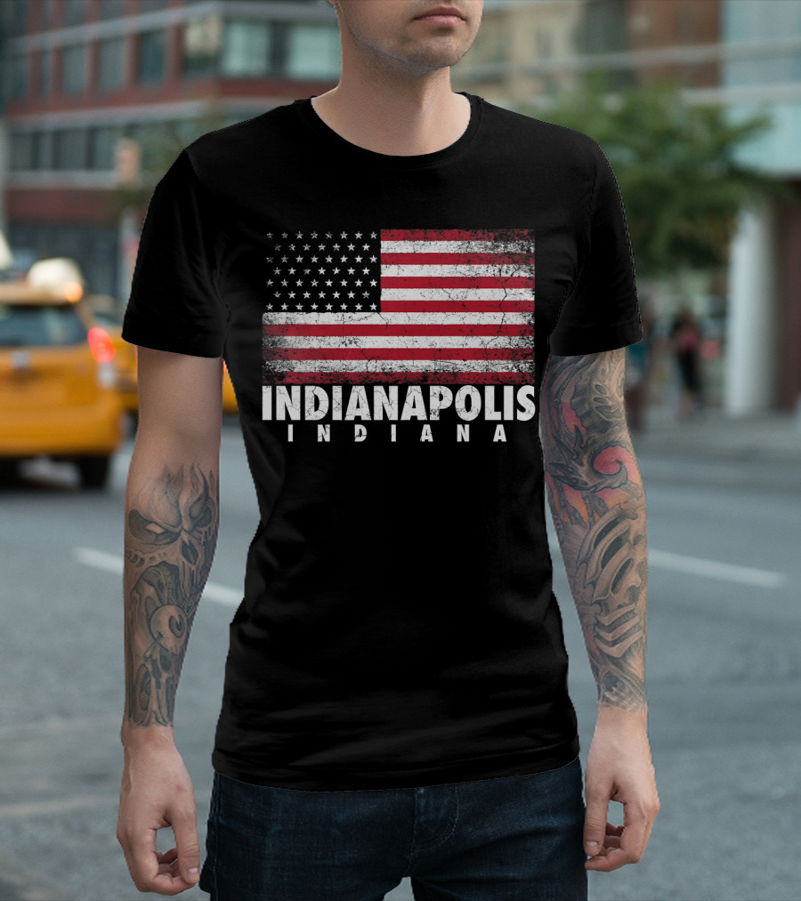 Indianapolis Indiana American Flag Grunge Style Fourth of July T-Shirt
