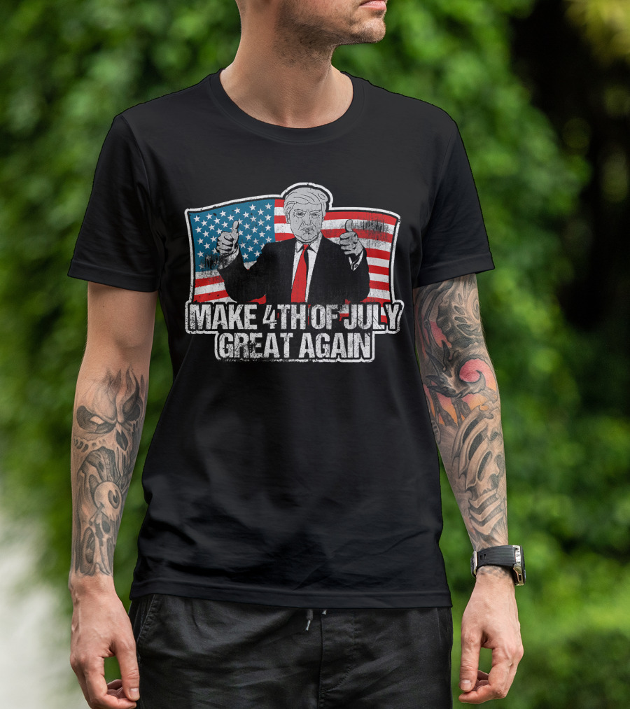 Make 4th Of July Great Again Trump American Flag Thumbs Up T-Shirt
