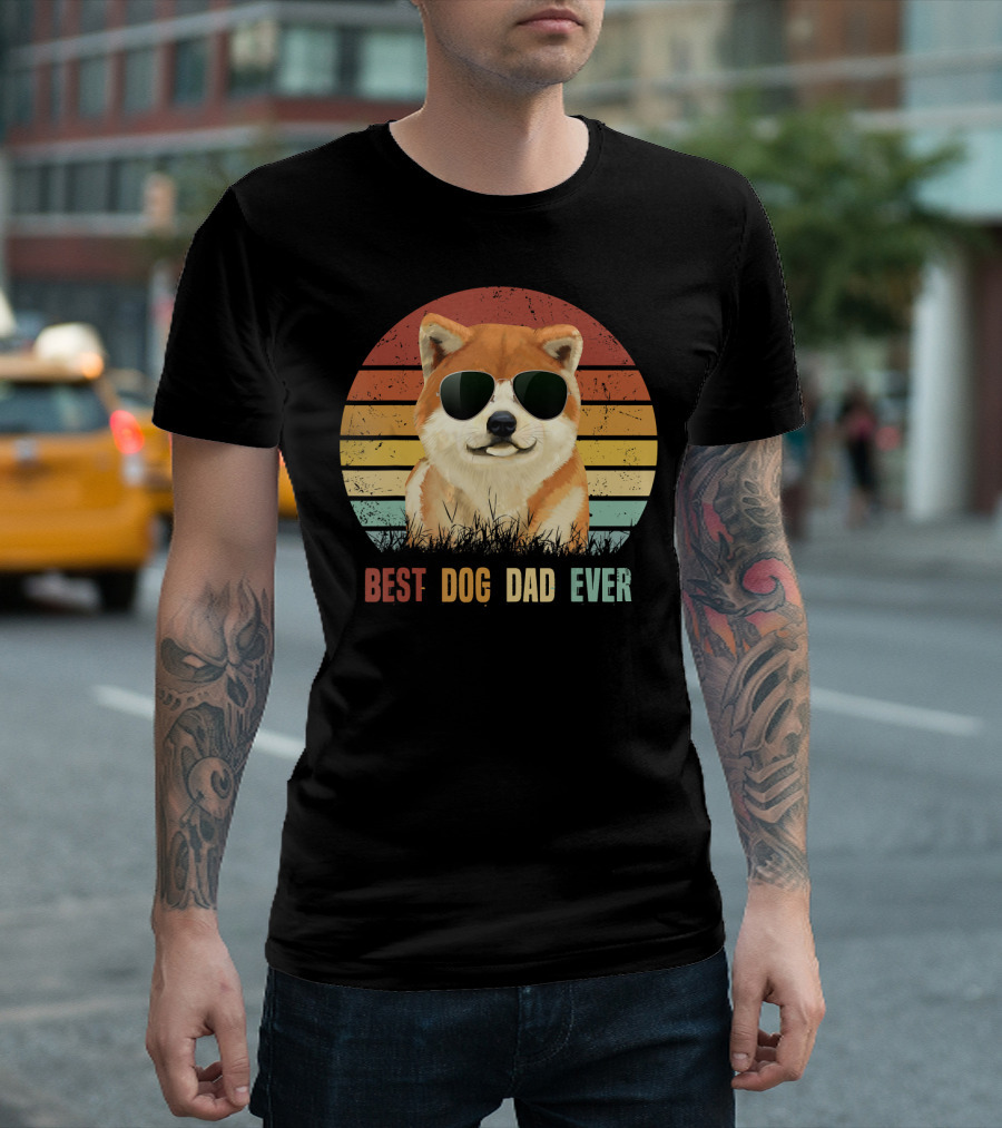 Best Dog Dad Ever Vintage Akita Inu Sunglasses T-Shirt