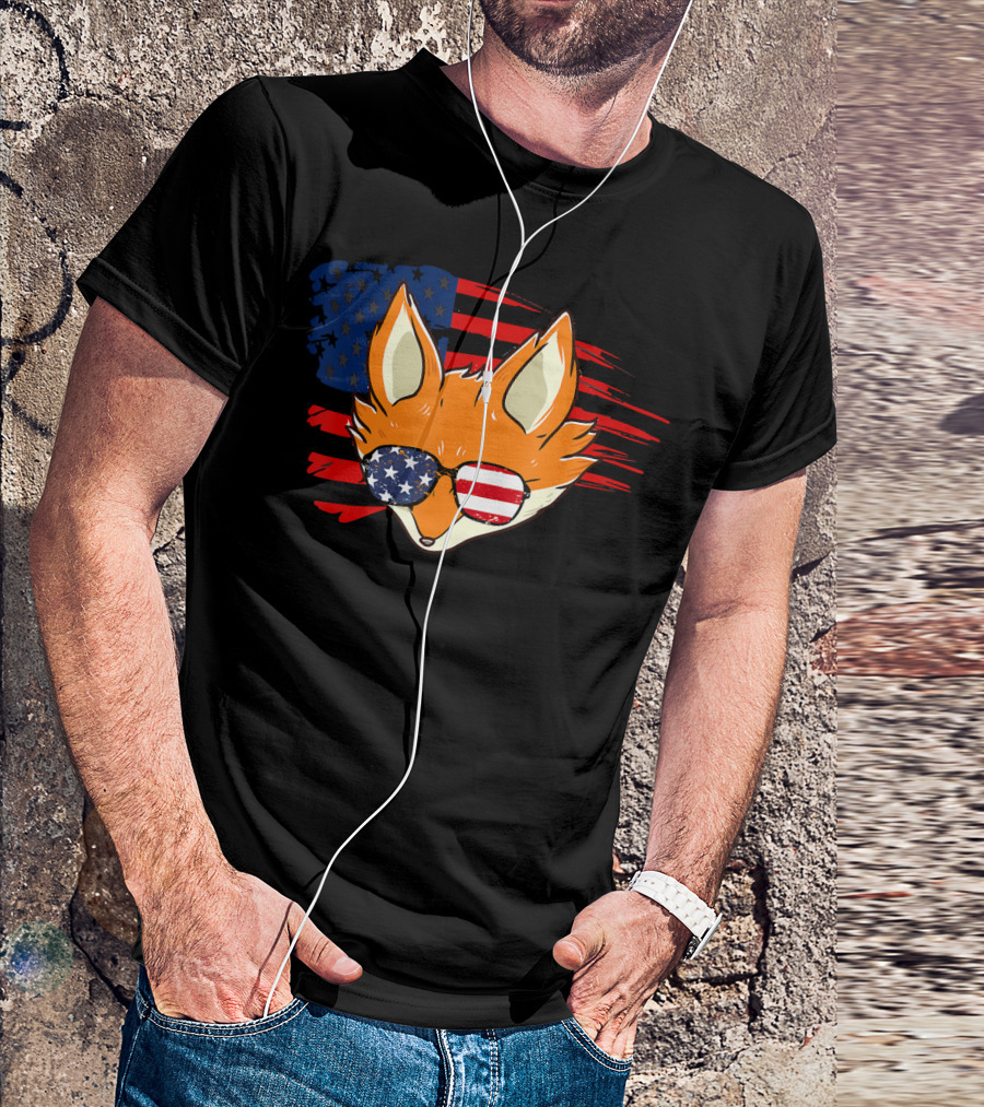Patriotic Fox 4th Of July Sunglasses USA Flag T-Shirt
