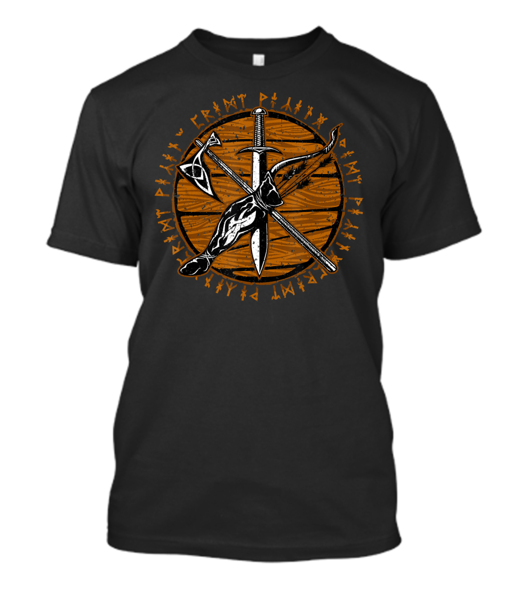 Viking Warrior Weapons Sword Axe Archery Circular Runes T-Shirt