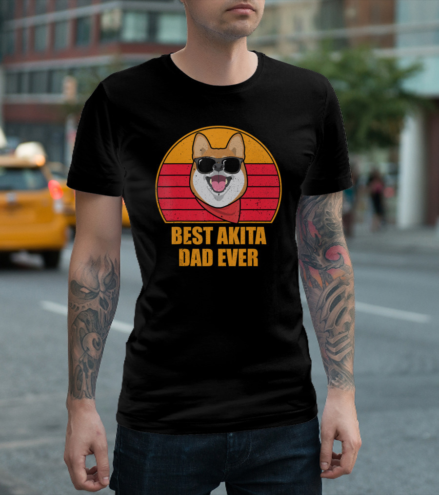 Best Akita Dad Ever Retro Sunglasses Dog Vintage T-Shirt