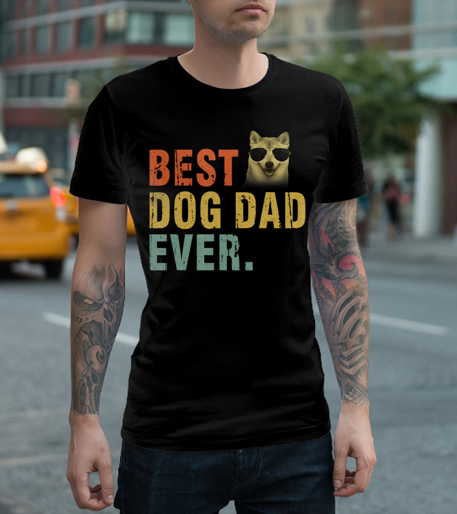 Best Dog Dad Ever Vintage Akita Sunglasses T-Shirt