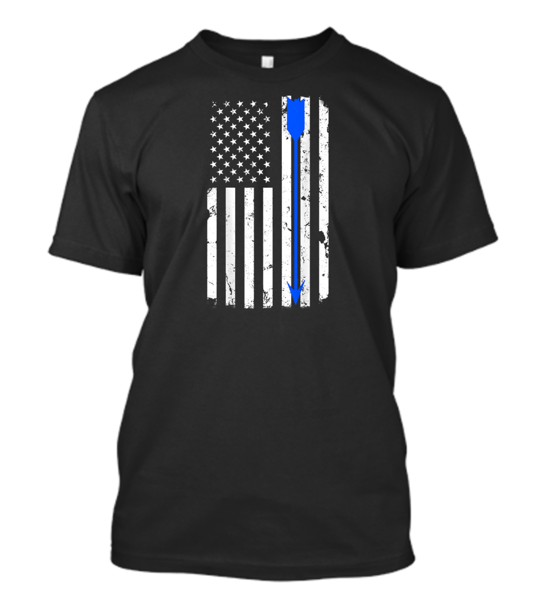 Distressed American Flag With Blue Archery Arrow BAC T-Shirt