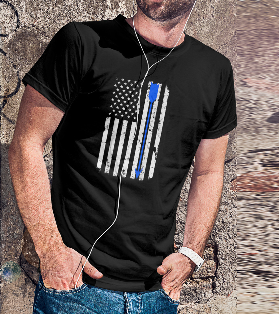 Distressed American Flag With Blue Archery Arrow BAC T-Shirt