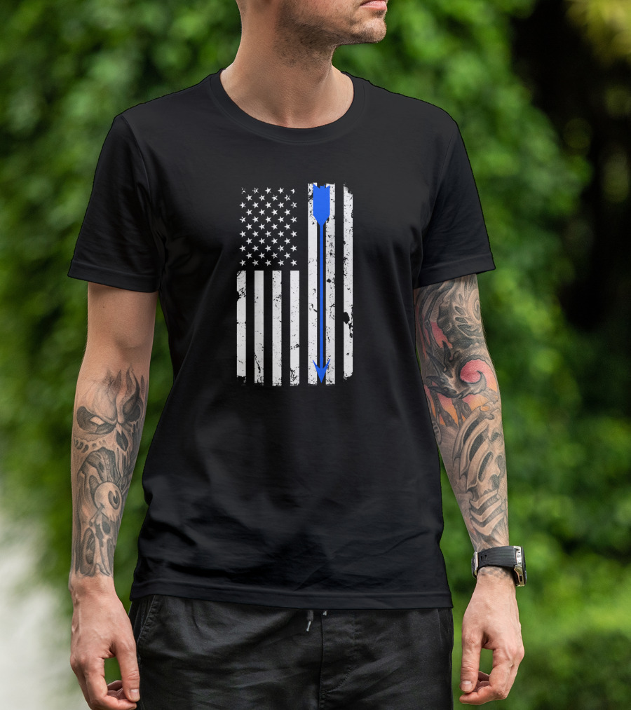 Distressed American Flag With Blue Archery Arrow BAC T-Shirt