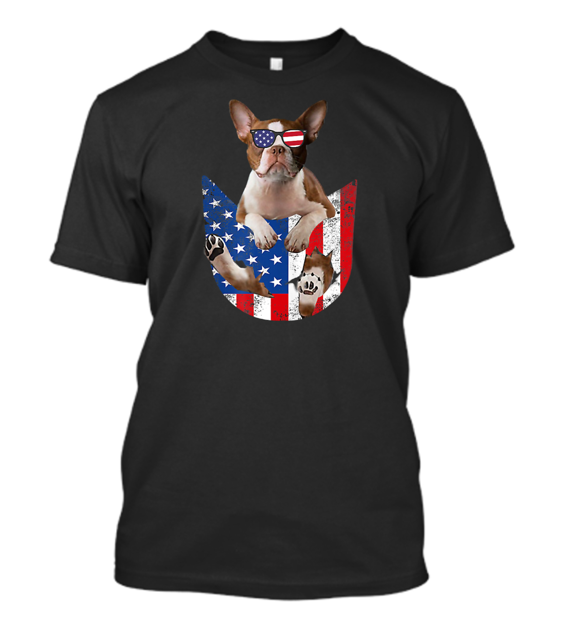Boston Terrier USA Flag Pocket 4th Of July Sunglasses American Terrier T-Shirt