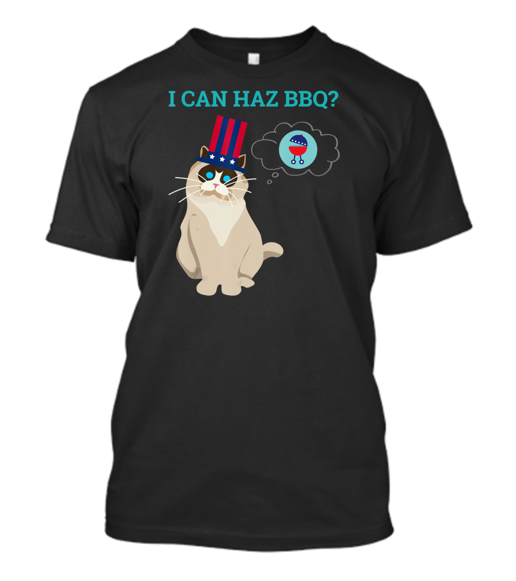 I Can Haz BBQ Cat In Uncle Sam Hat 4th Of July T-Shirt