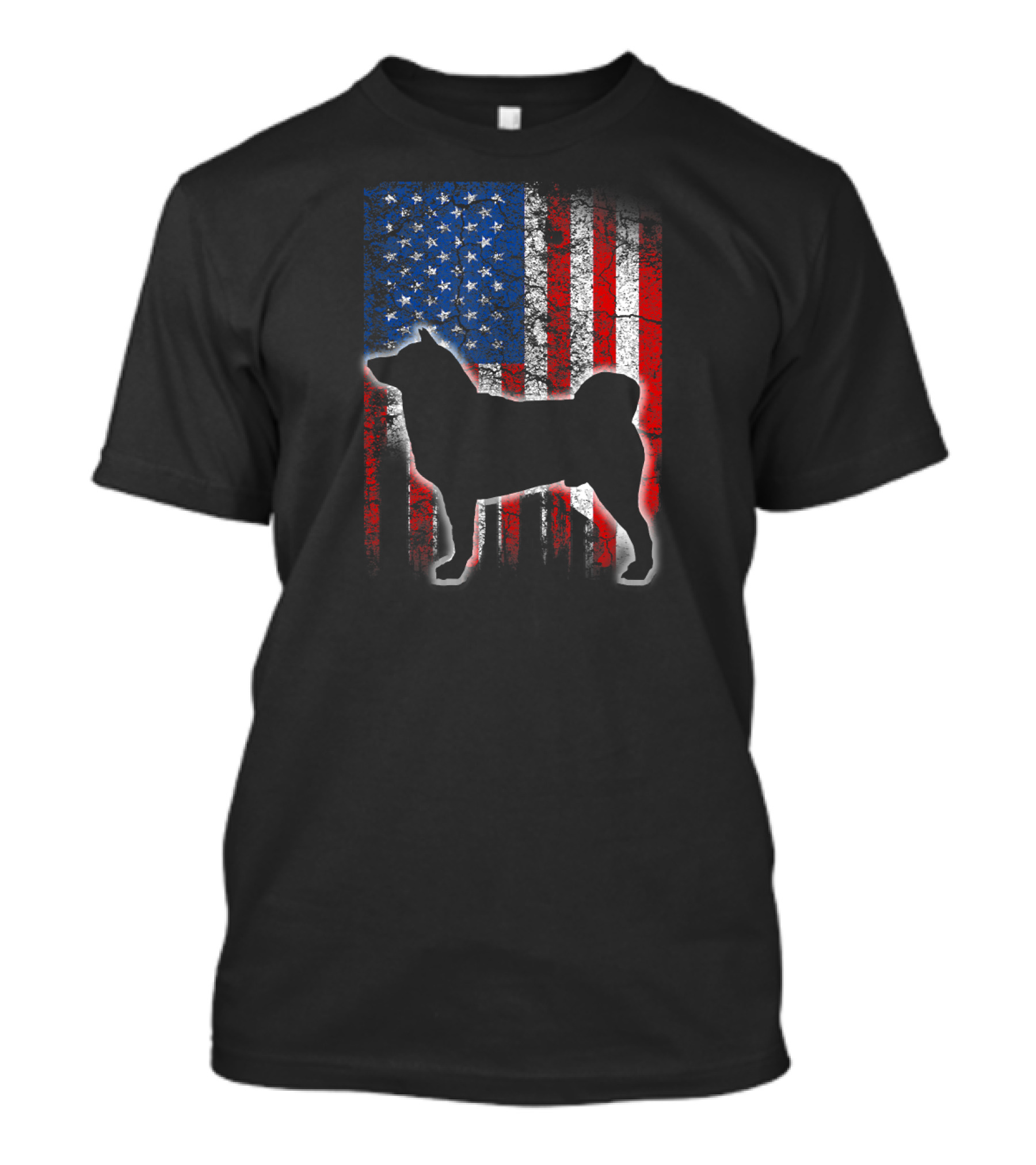 Silhouette Akita Dog American Flag Background T-Shirt
