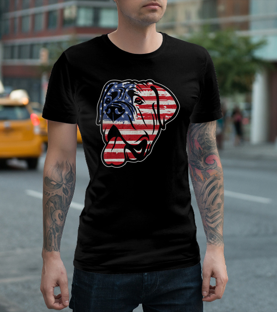 Funny English Mastiff Dog With American Flag T-Shirt