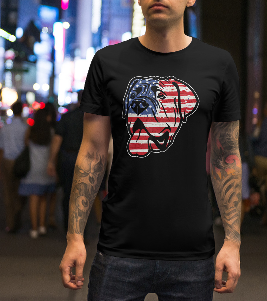 Funny English Mastiff Dog With American Flag T-Shirt