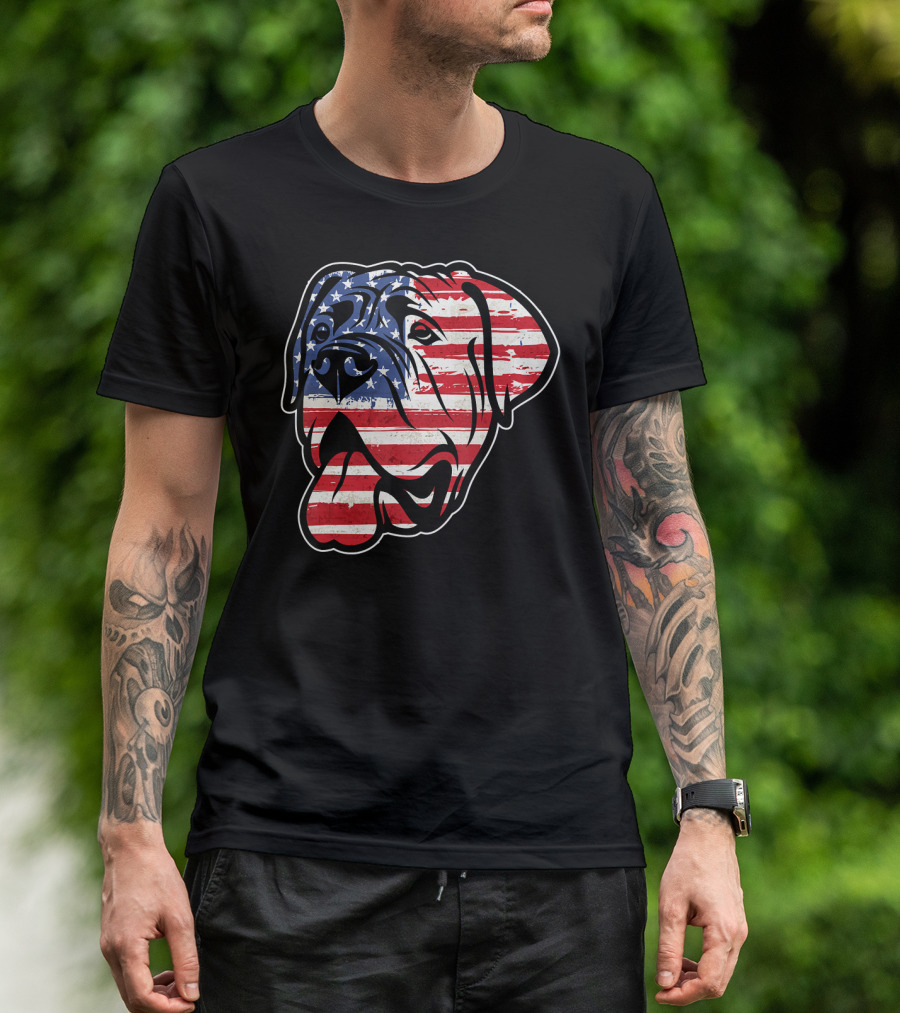 Funny English Mastiff Dog With American Flag T-Shirt