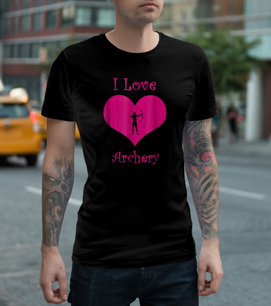 Girly I Love Archery Pink Heart T-Shirt