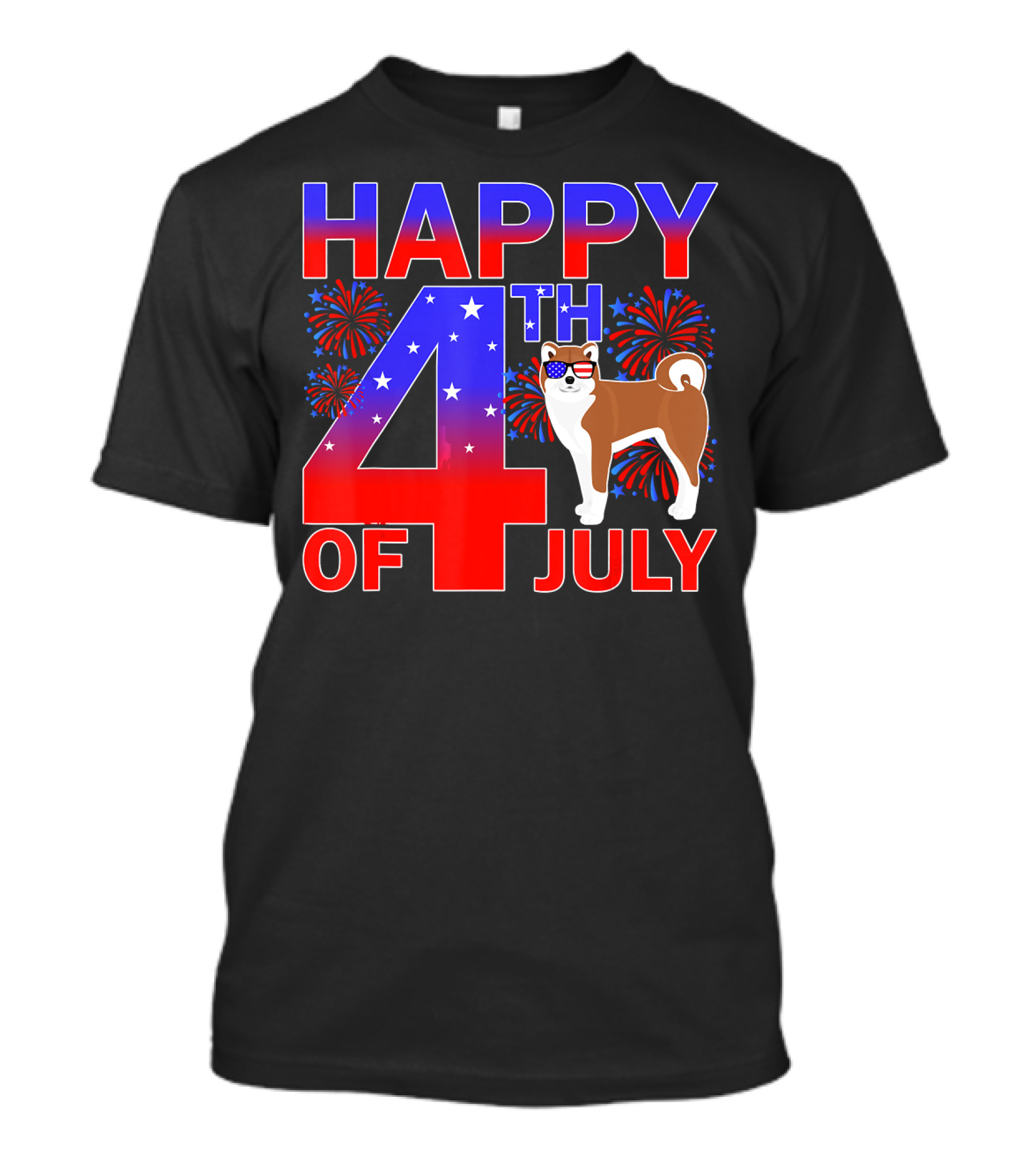 HAPPY 4TH OF JULY AKITA DOG WITH FIREWORKS AND STARS T-Shirt
