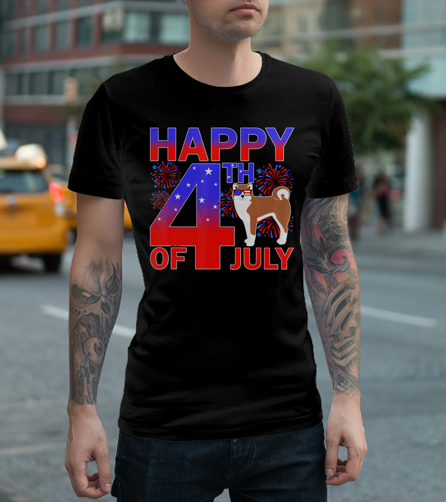 HAPPY 4TH OF JULY AKITA DOG WITH FIREWORKS AND STARS T-Shirt