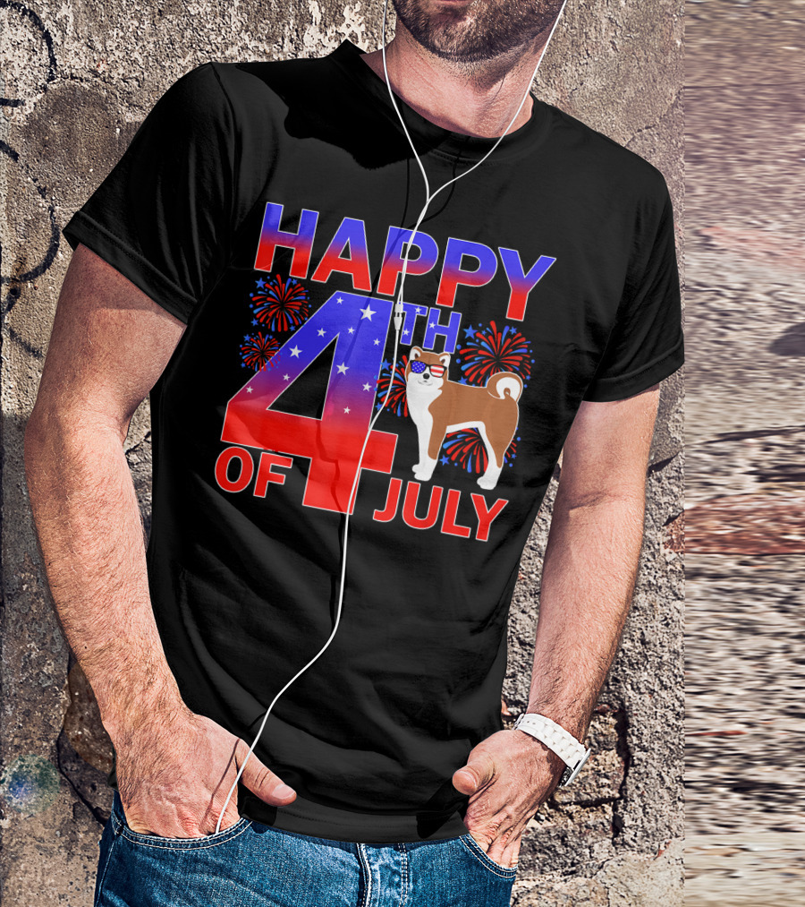HAPPY 4TH OF JULY AKITA DOG WITH FIREWORKS AND STARS T-Shirt
