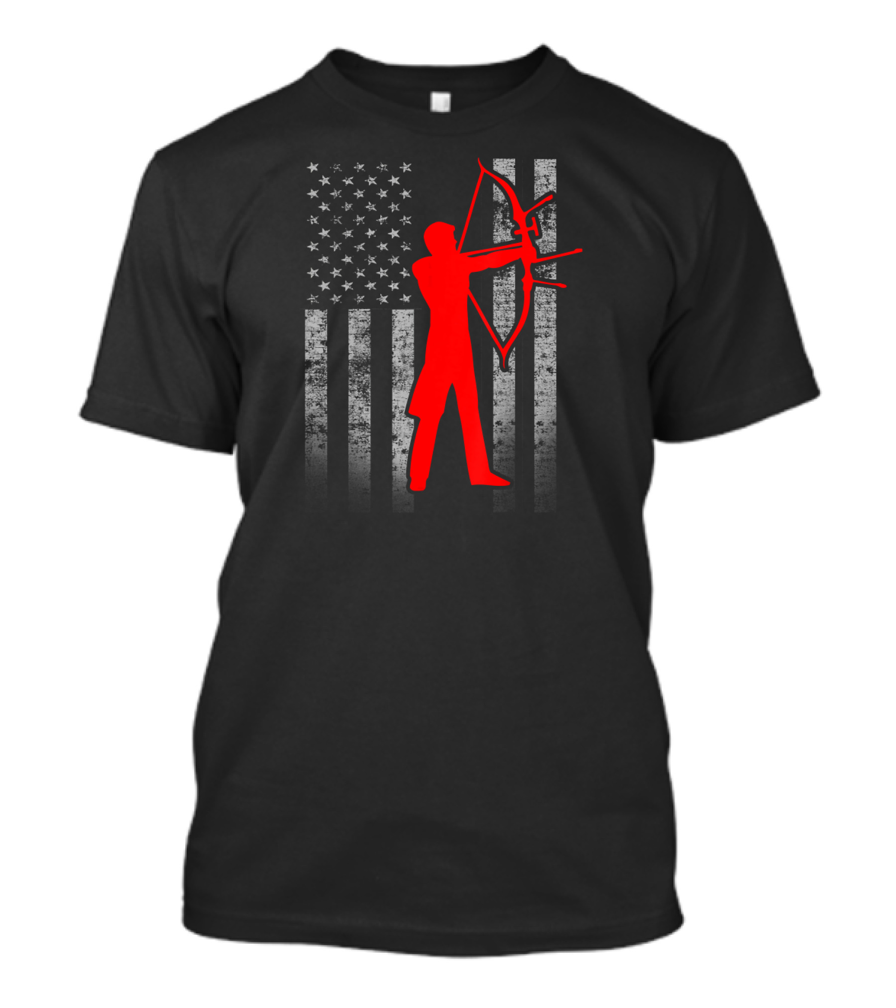 Male Archer Silhouette With American Flag Background T-Shirt