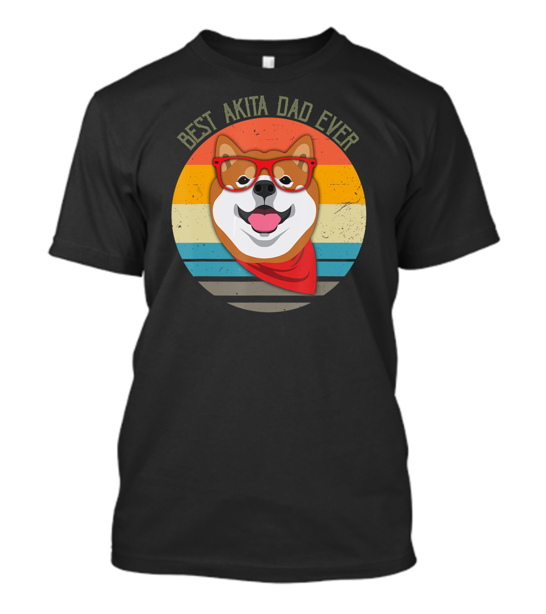 Mens Best Akita Dad Ever Vintage Style Dog With Glasses And Bandana T-Shirt