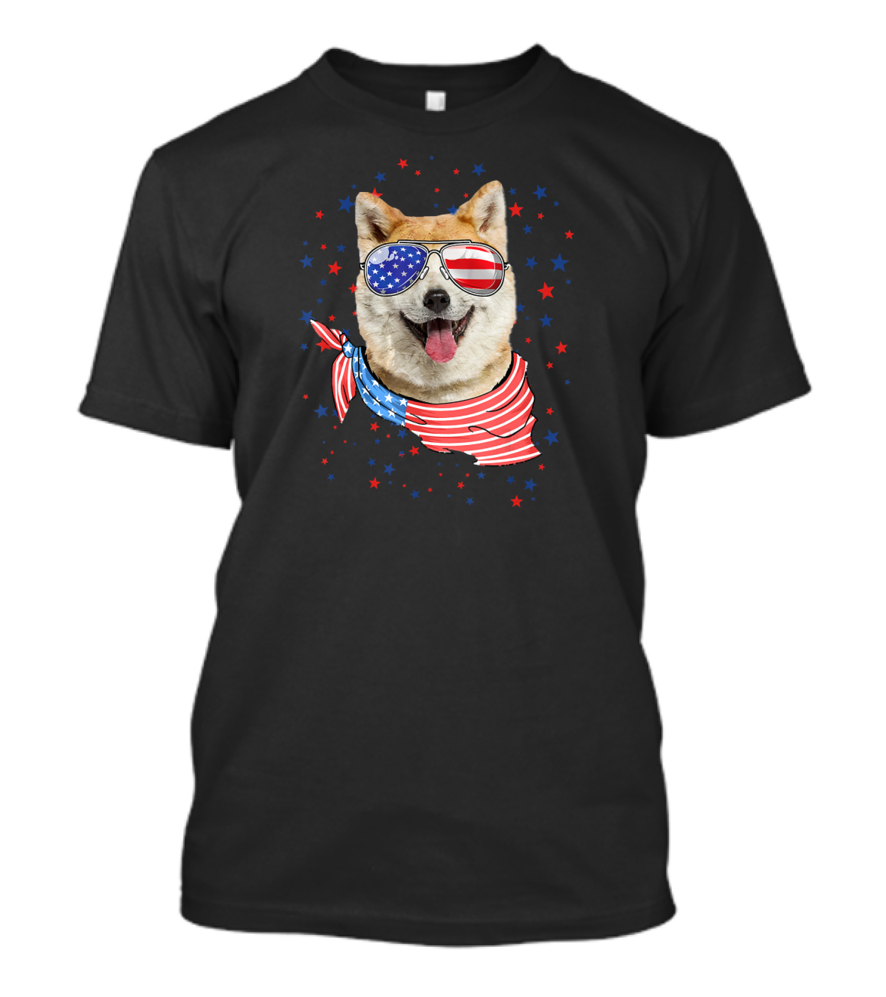 Patriotic Akita Dog With American Flag Sunglasses And Bandana 4th July T-Shirt