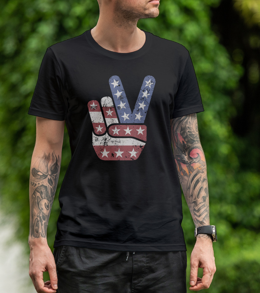 Peace Sign American Flag Hand USA T-Shirt