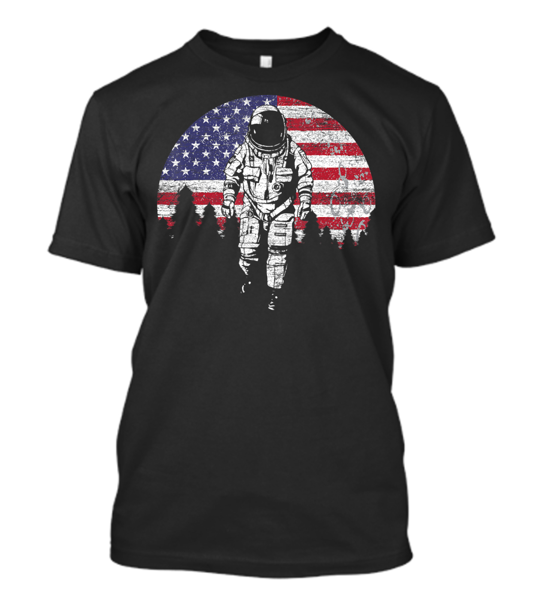 US Astronaut Walking In Front Of American USA Flag In Space T-Shirt