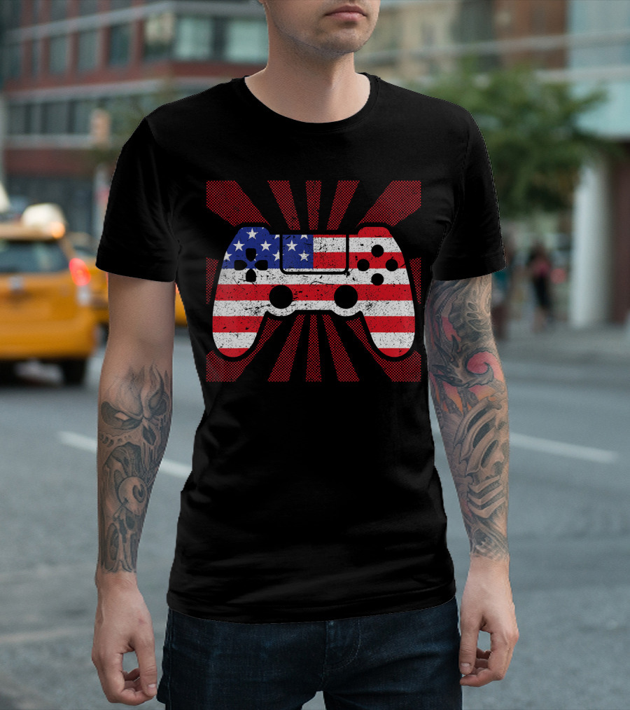 USA Flag Game Controller Patriotic 4th of July T-Shirt