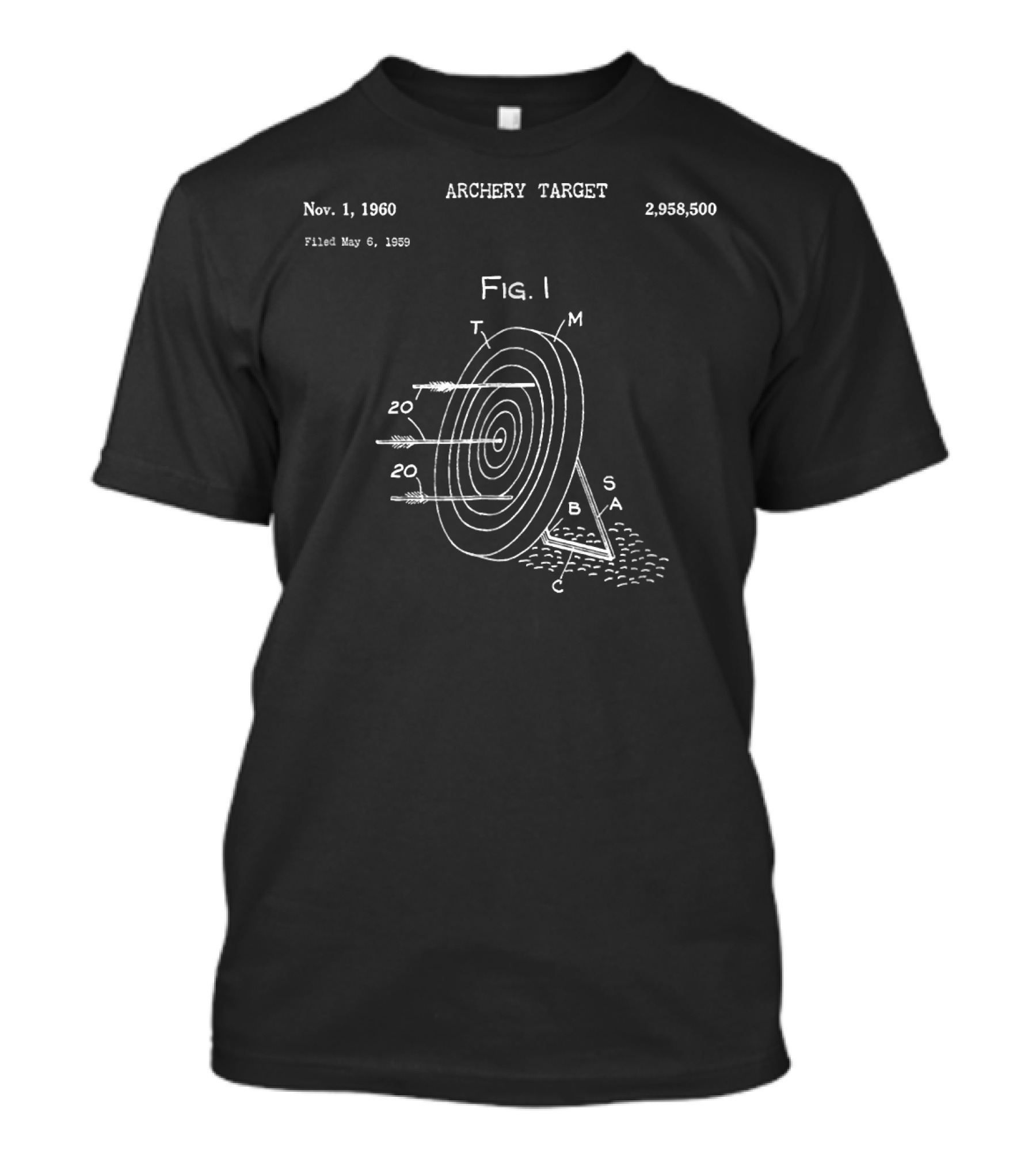 Vintage Archery Target Long Bow Fig. 1 Patent Nov. 1, 1960 T-Shirt