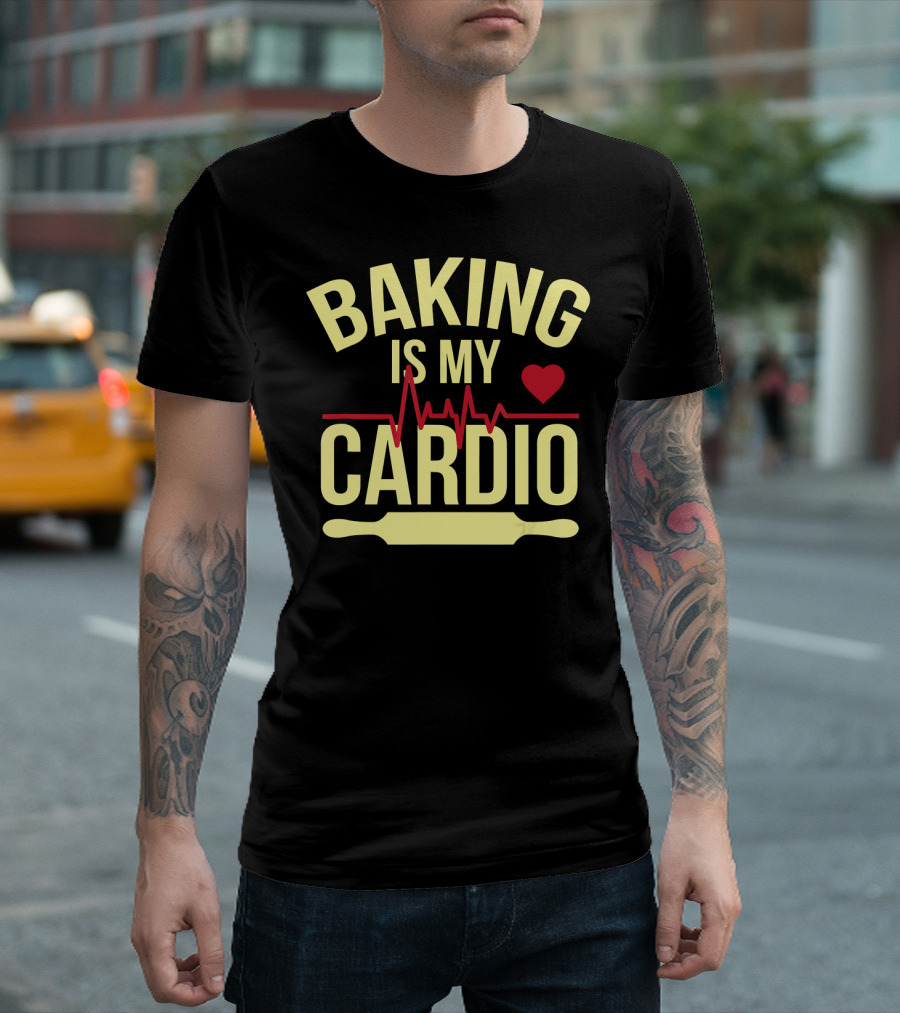 Baking Is My Cardio Heartbeat Rolling Pin Funny Baking T-Shirt