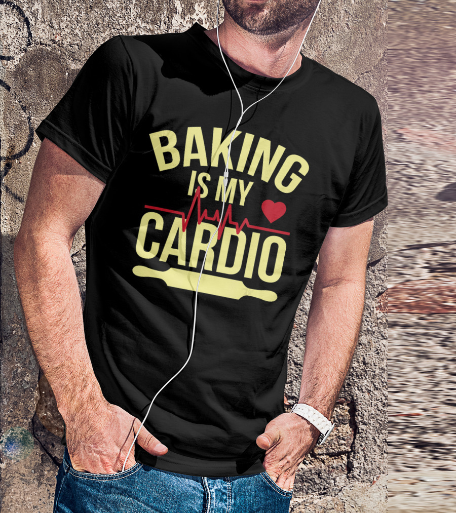 Baking Is My Cardio Heartbeat Rolling Pin Funny Baking T-Shirt