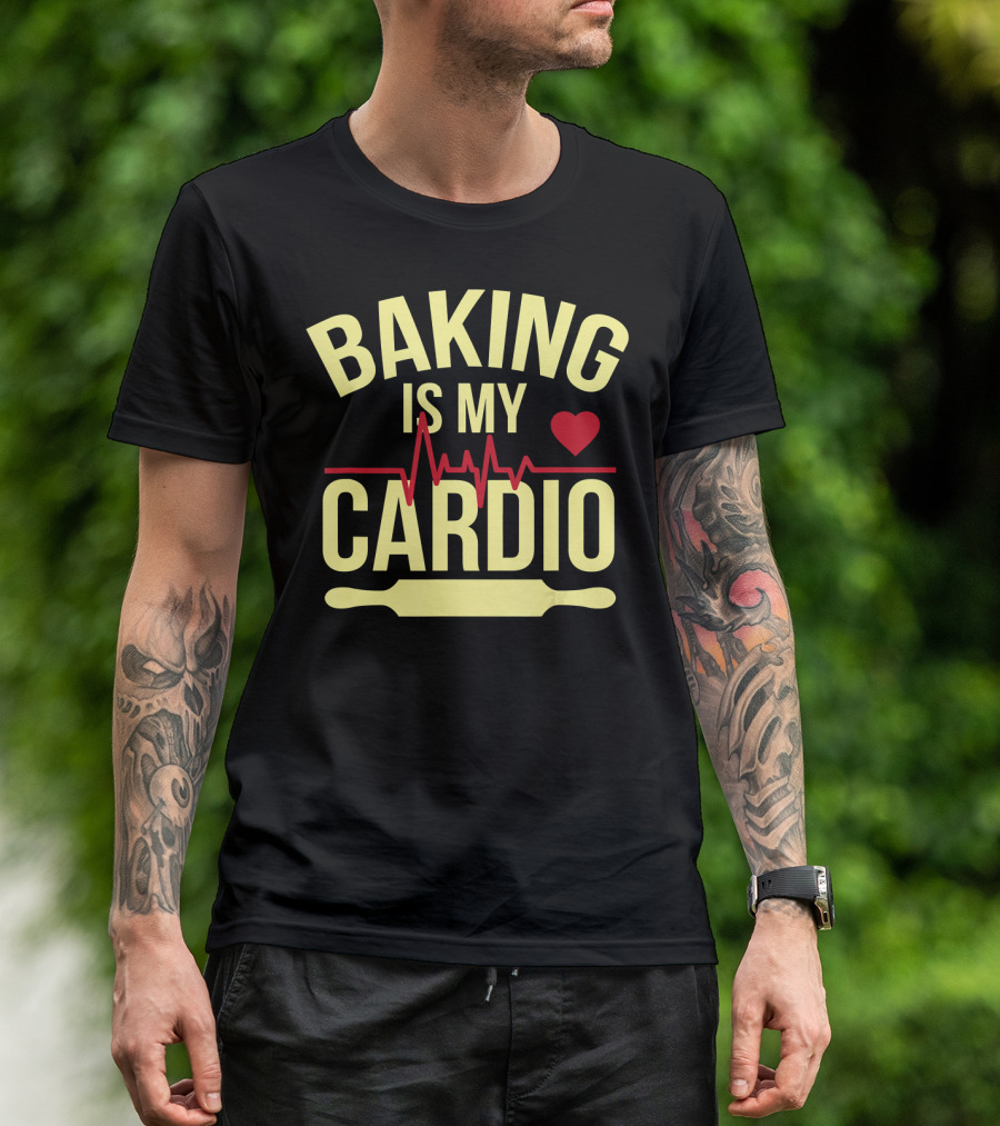 Baking Is My Cardio Heartbeat Rolling Pin Funny Baking T-Shirt
