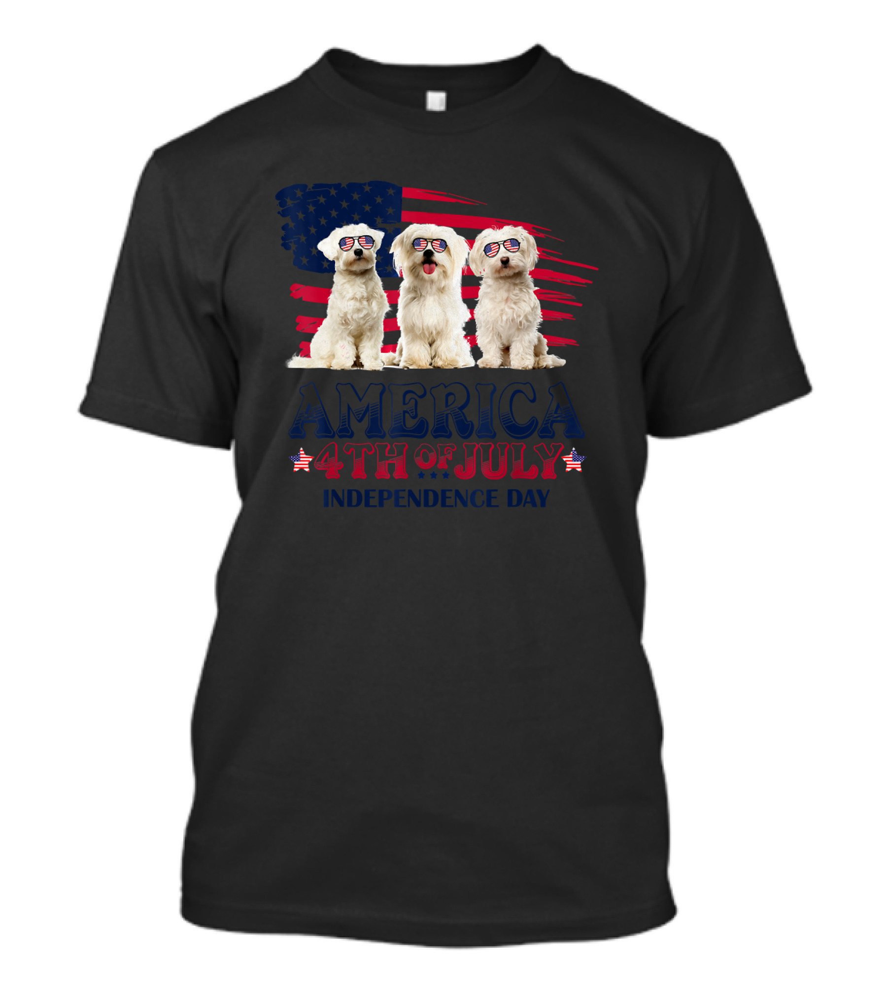 Maltese Dogs America 4th Of July Independence Day Celebration With Flag Sunglasses T-Shirt