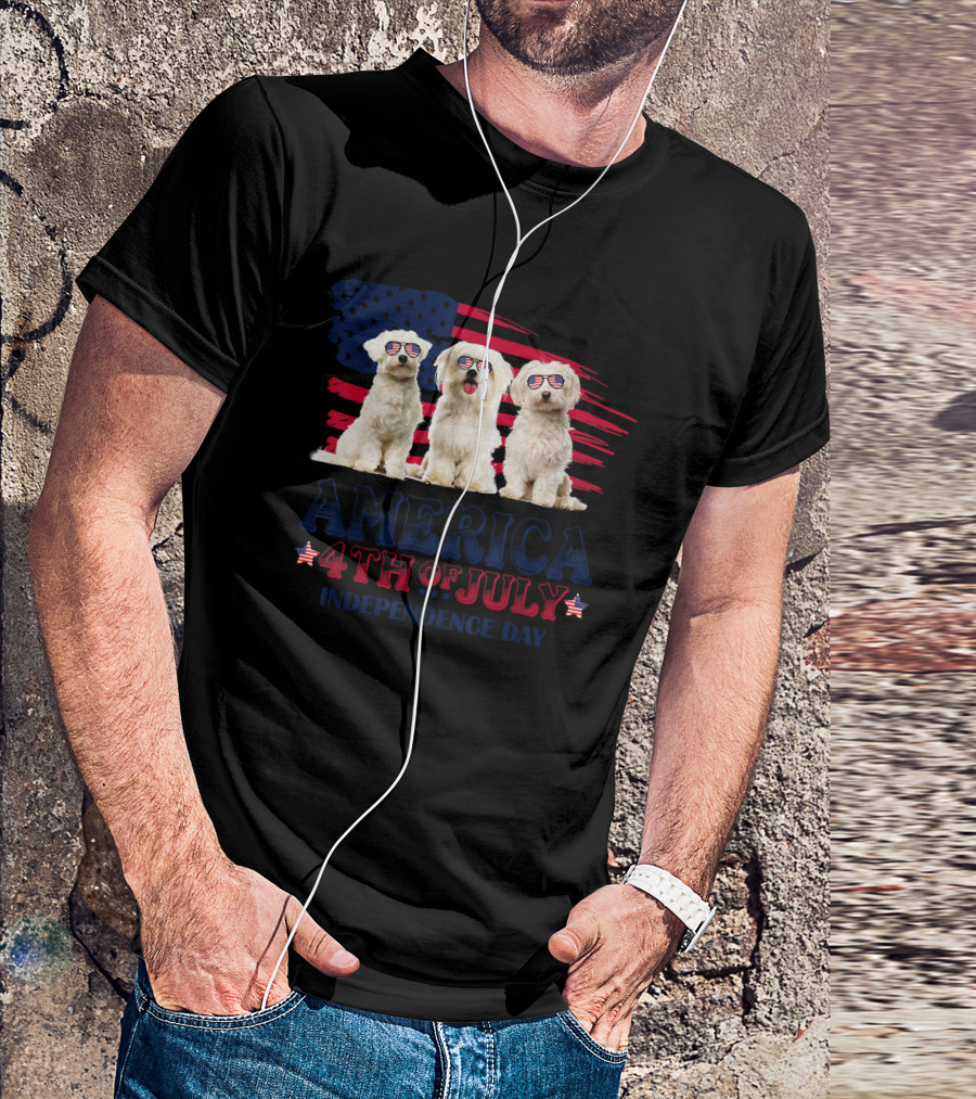 Maltese Dogs America 4th Of July Independence Day Celebration With Flag Sunglasses T-Shirt