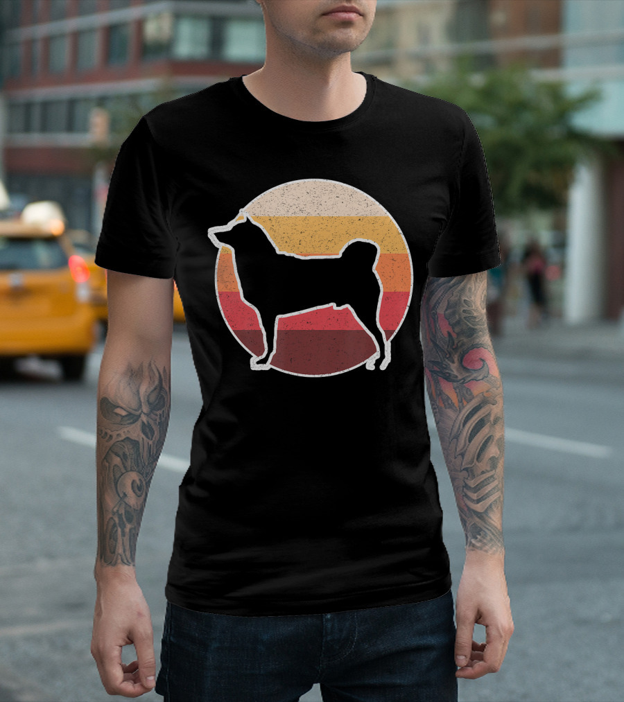 Retro Vintage Akita Silhouette Lovers Circle Stripes T-Shirt