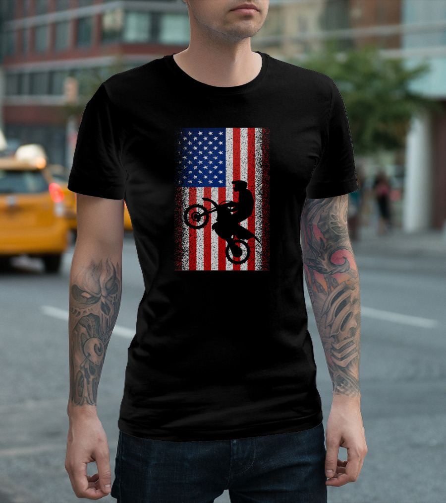 USA Independence Day July 4th American Motocross Flag T-Shirt