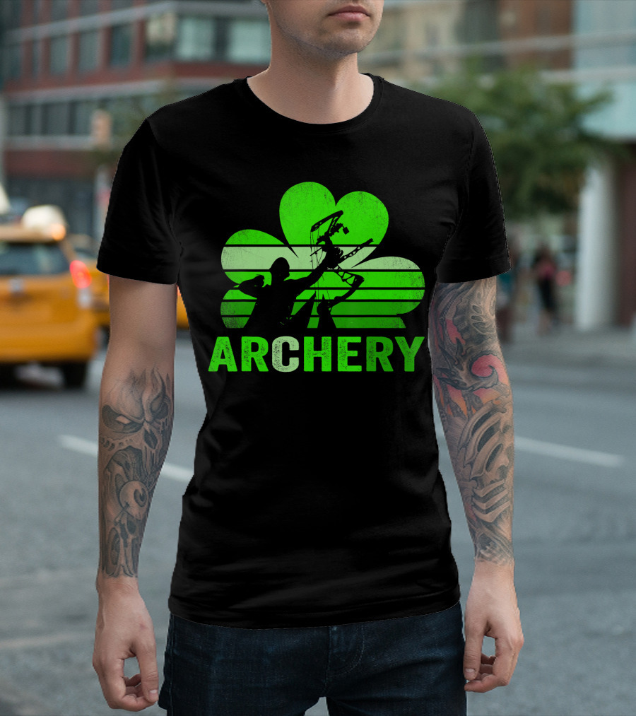Archery Bow Hunter Silhouette Shamrock T-Shirt