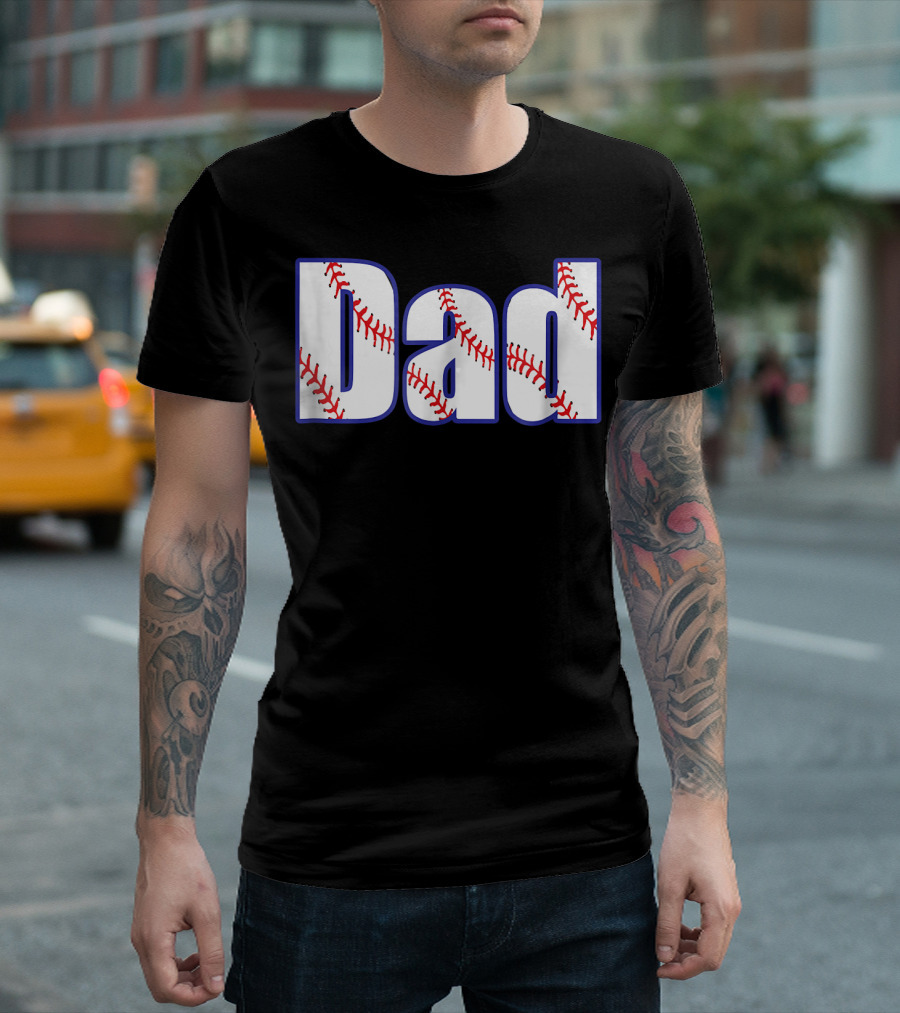 Father's Day Dad Baseball Text with Stitched T-Shirt