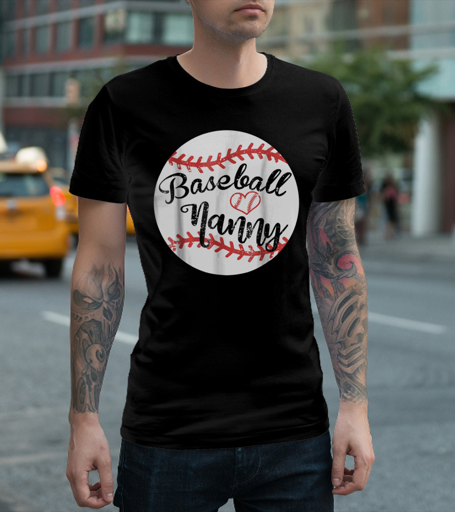 Baseball Nanny Red Stitching Heart T-Shirt