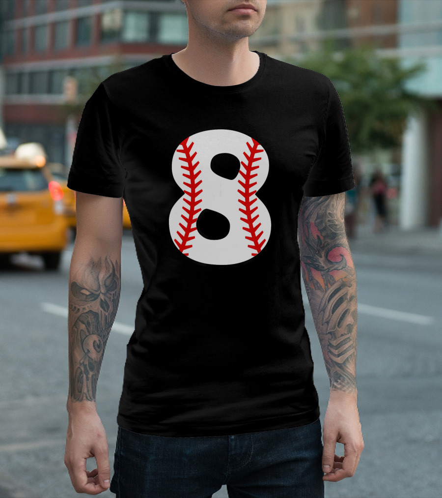 Eight Birthday 8th Baseball Number Stitch T-Shirt