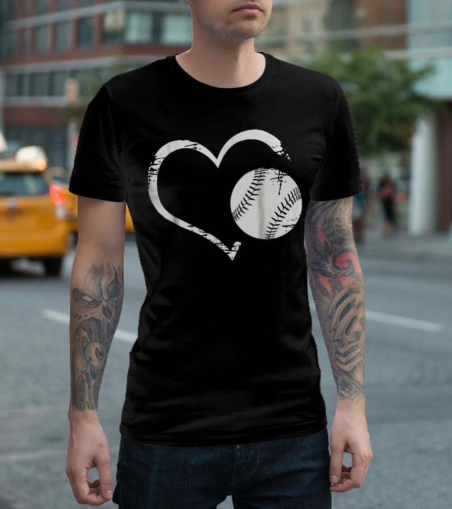 Funny Baseball Lover Heartbeat I Love Base Heart Ball T-Shirt