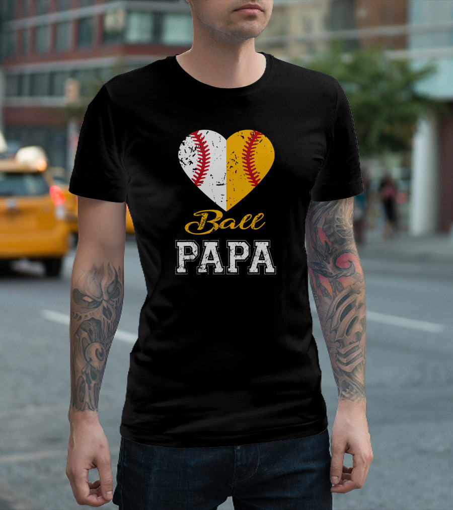 Ball Papa Heart Baseball T-Shirt