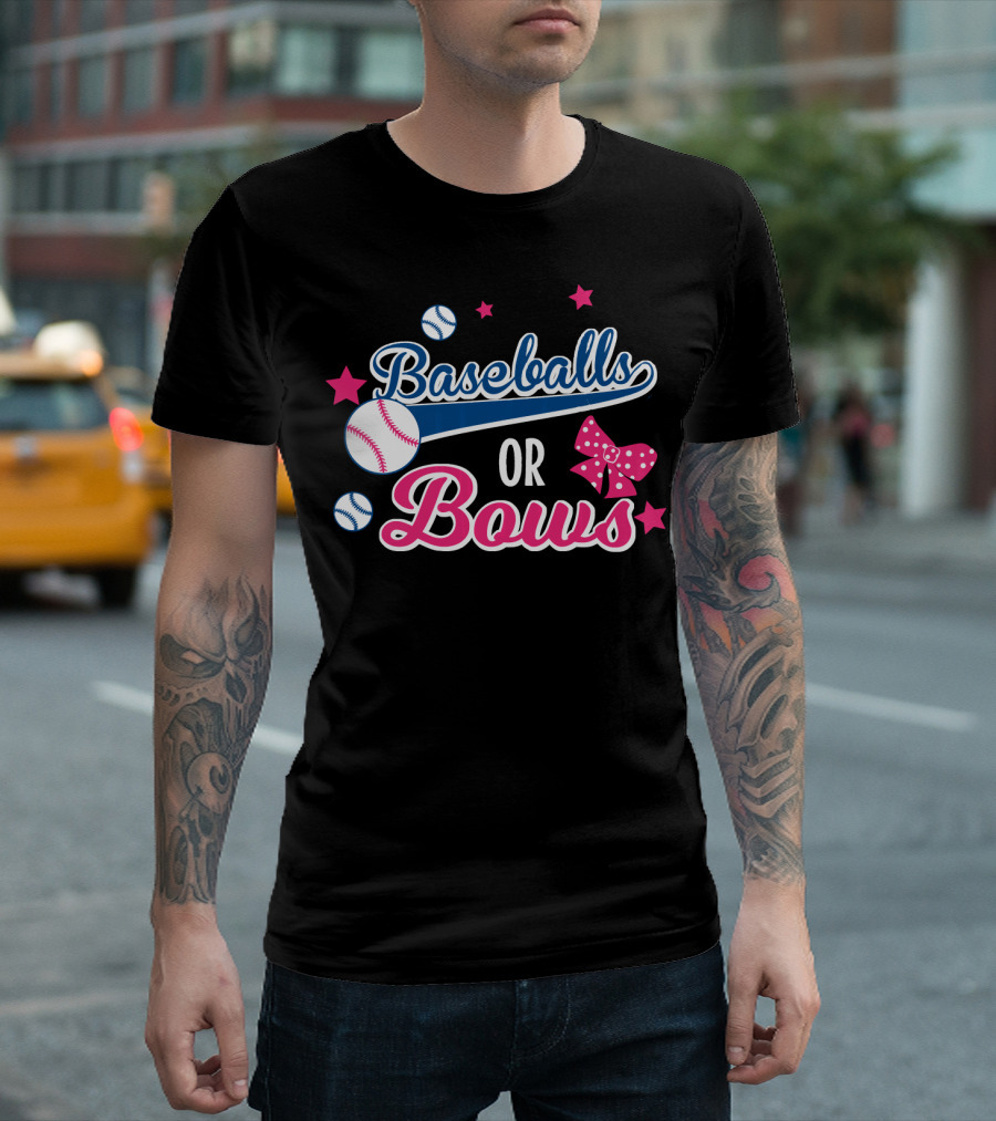 Baseballs or Bows Gender Reveal Party Funny Baseball T-Shirt