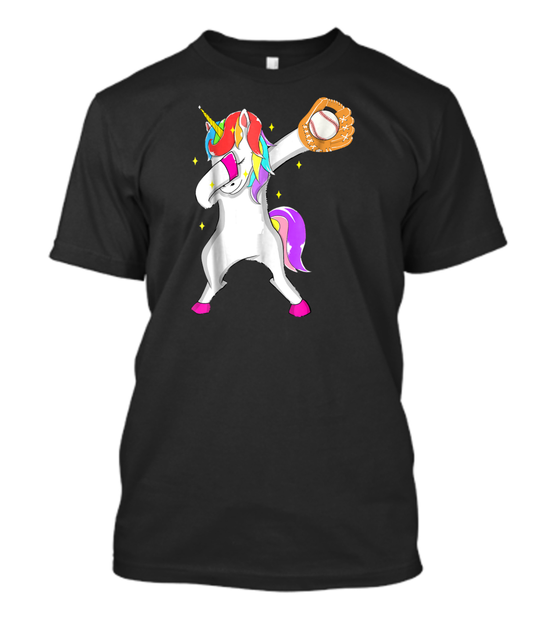Softball Dabbing Unicorn Baseball Girls Teen Colorful Magic Glove T-Shirt